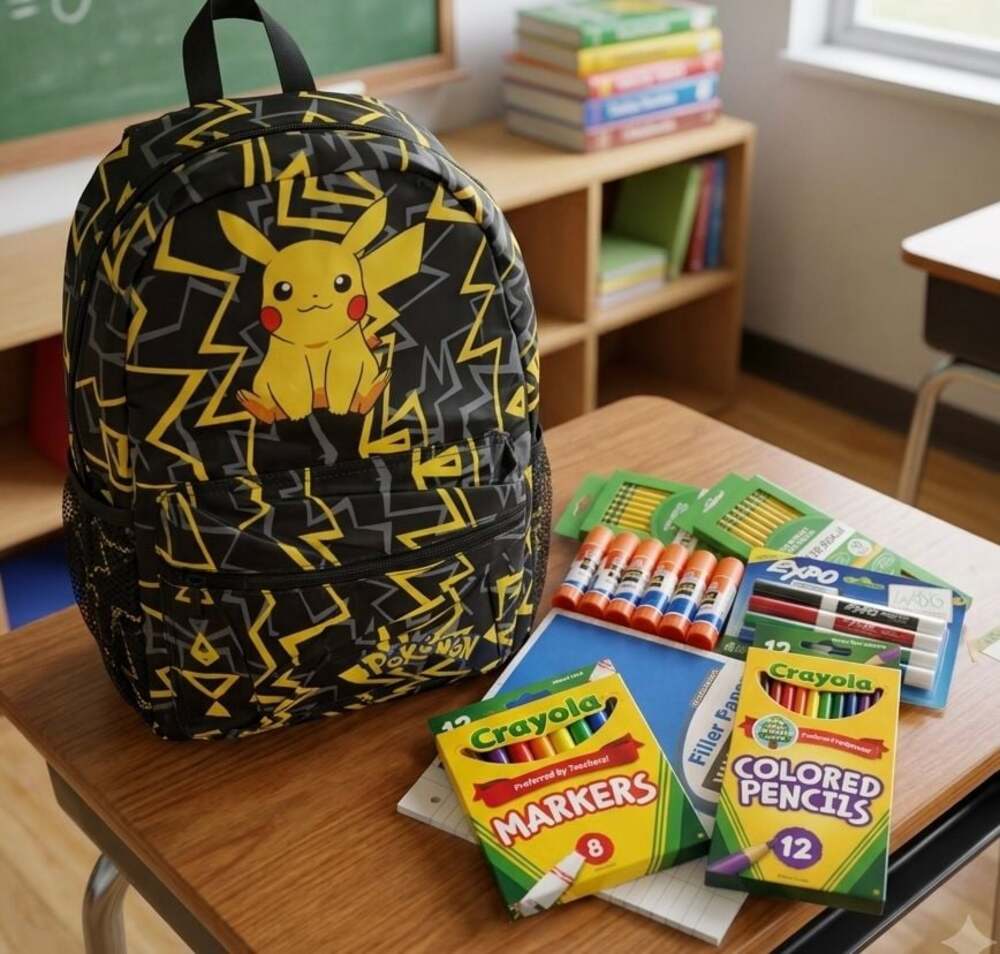 Pokémon Pikachu All-Over Lightning Print Backpack PLUS School Supplies